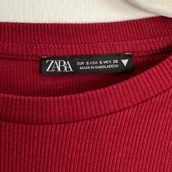 Zara - Ribbed Bodycon Stretchy Mini Dress with Ties | Maroon | Size Small - Picture 7 of 7